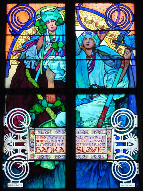 Jugendstil-Glasfenster in einer Bank
Foto: J. Schröder